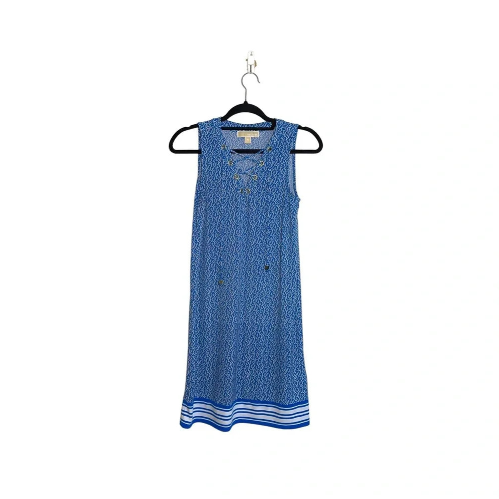 MICHAEL Michael Kors Printed Shift Dress Blue & White Lace-up Xsmall Women’s